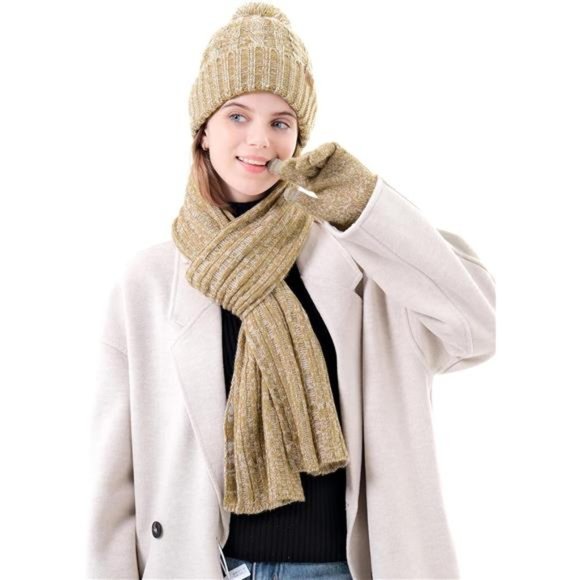 Winter Warm Beanie Hat Touchscreen Gloves Long Scarf Set  For Women main image 5
